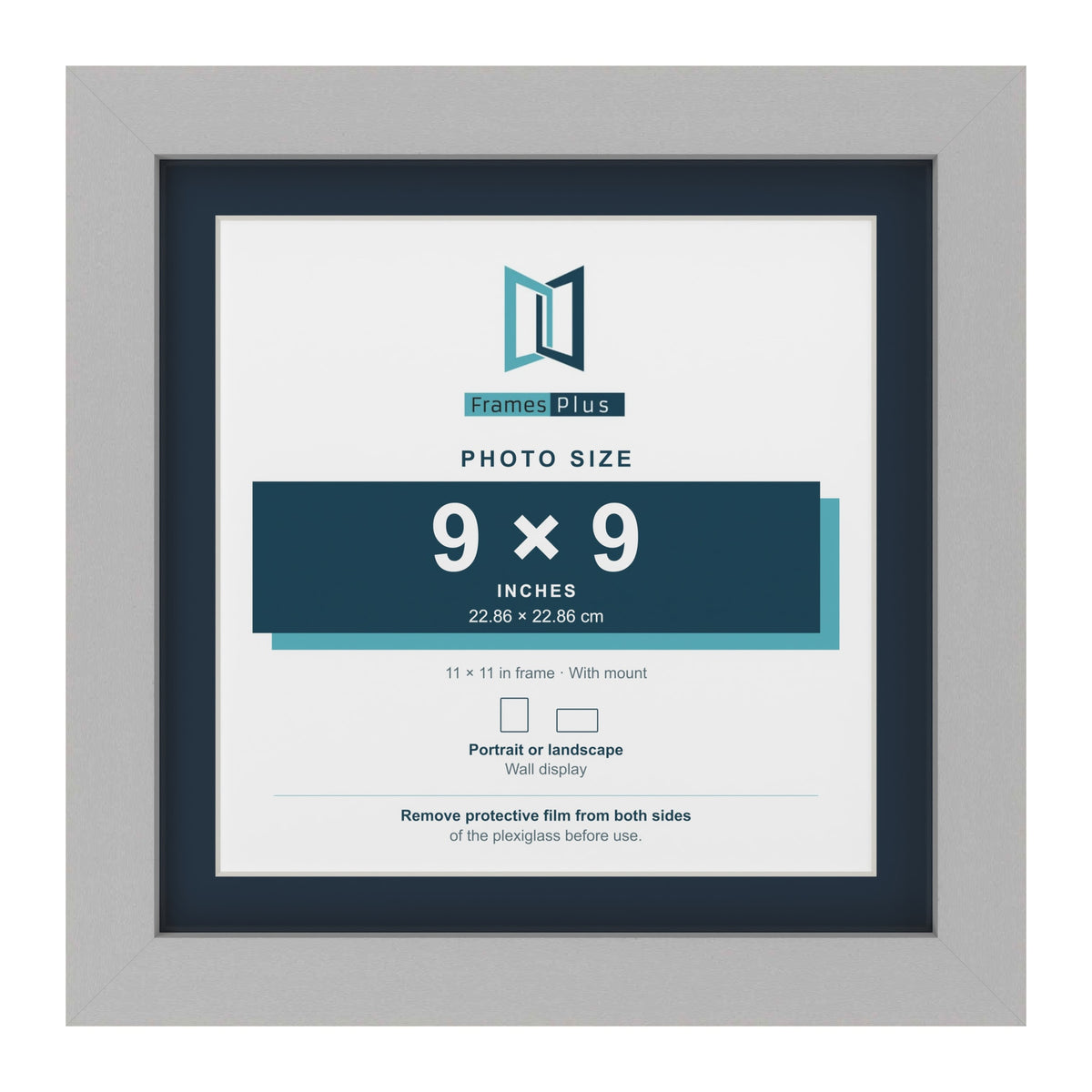 Light Grey 11 x 11 inch picture frame with a Pacific Blue mount for a 9 x 9 inch photo