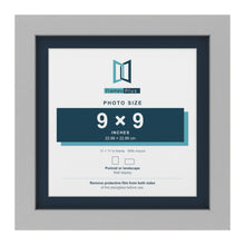 Light Grey 11 x 11 inch picture frame with a Pacific Blue mount for a 9 x 9 inch photo