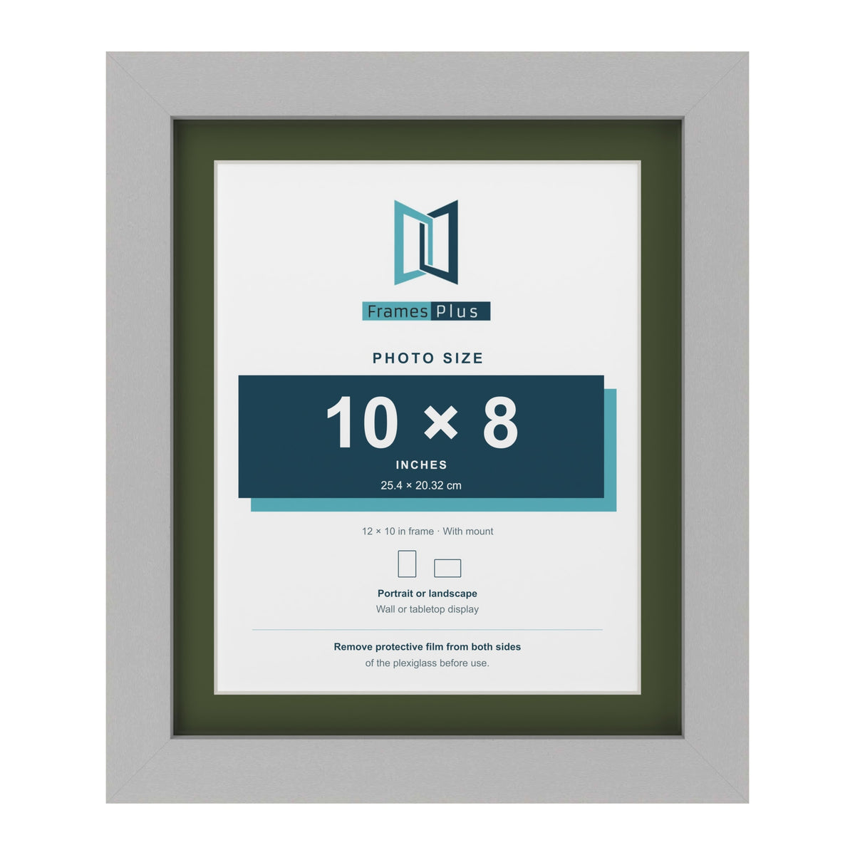 Light Grey 12 x 10 inch picture frame with a green mount for a 10 x 8 inch photo