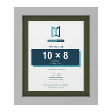Light Grey 12 x 10 inch picture frame with a green mount for a 10 x 8 inch photo