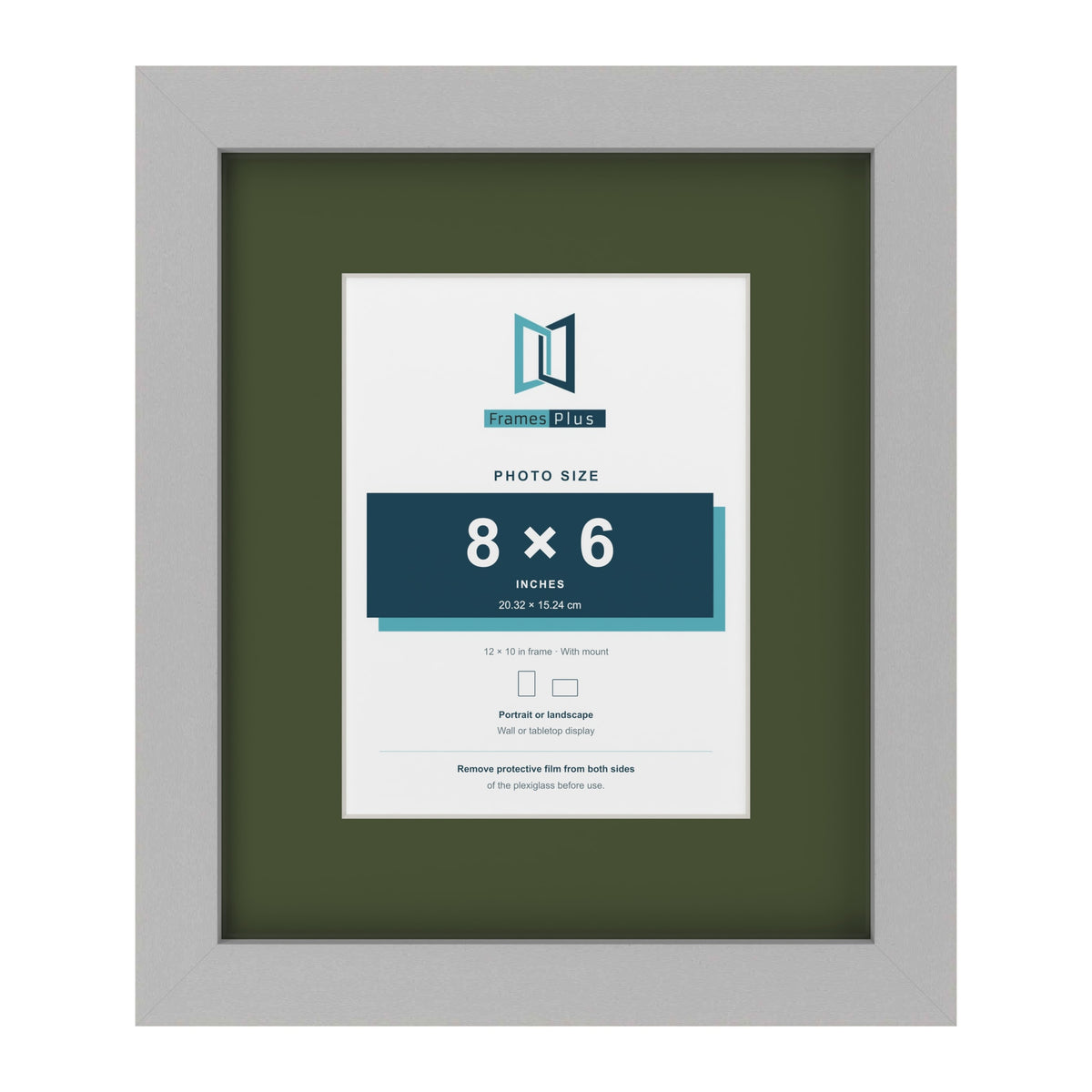 Light Grey 12 x 10 inch picture frame with a green mount for an 8 x 6 inch photo