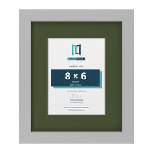Light Grey 12 x 10 inch picture frame with a green mount for an 8 x 6 inch photo