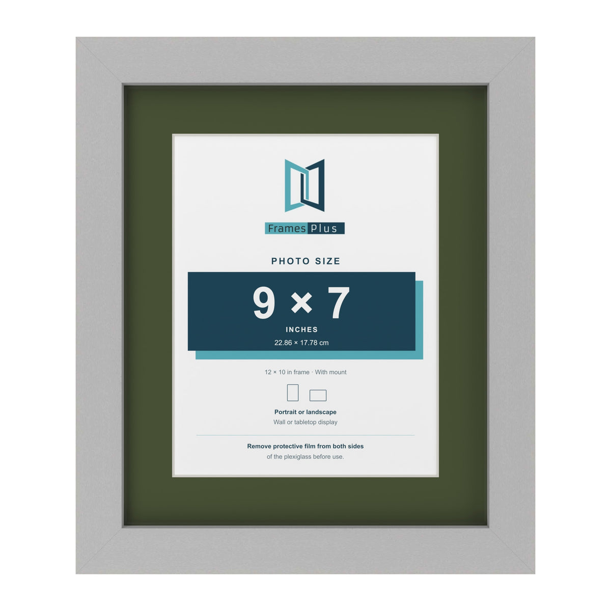 Light Grey 12 x 10 inch picture frame with a green mount for a 9 x 7 inch photo