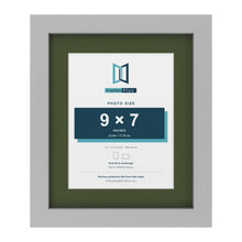 Light Grey 12 x 10 inch picture frame with a green mount for a 9 x 7 inch photo