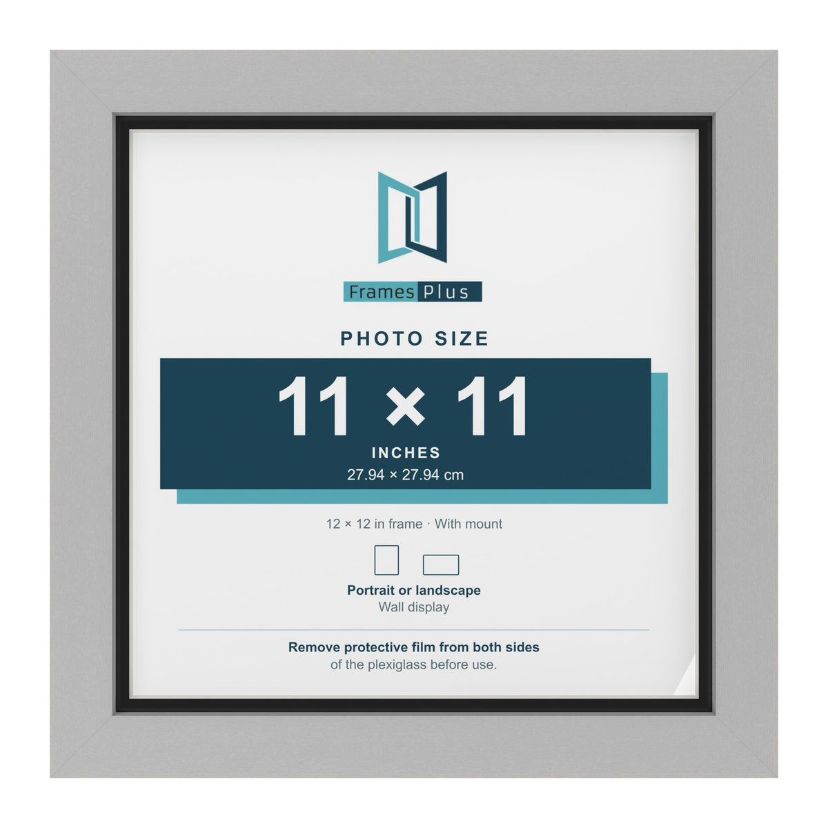 Light Grey 12 x 12 inch picture frame with a black mount for an 11 x 11 inch photo