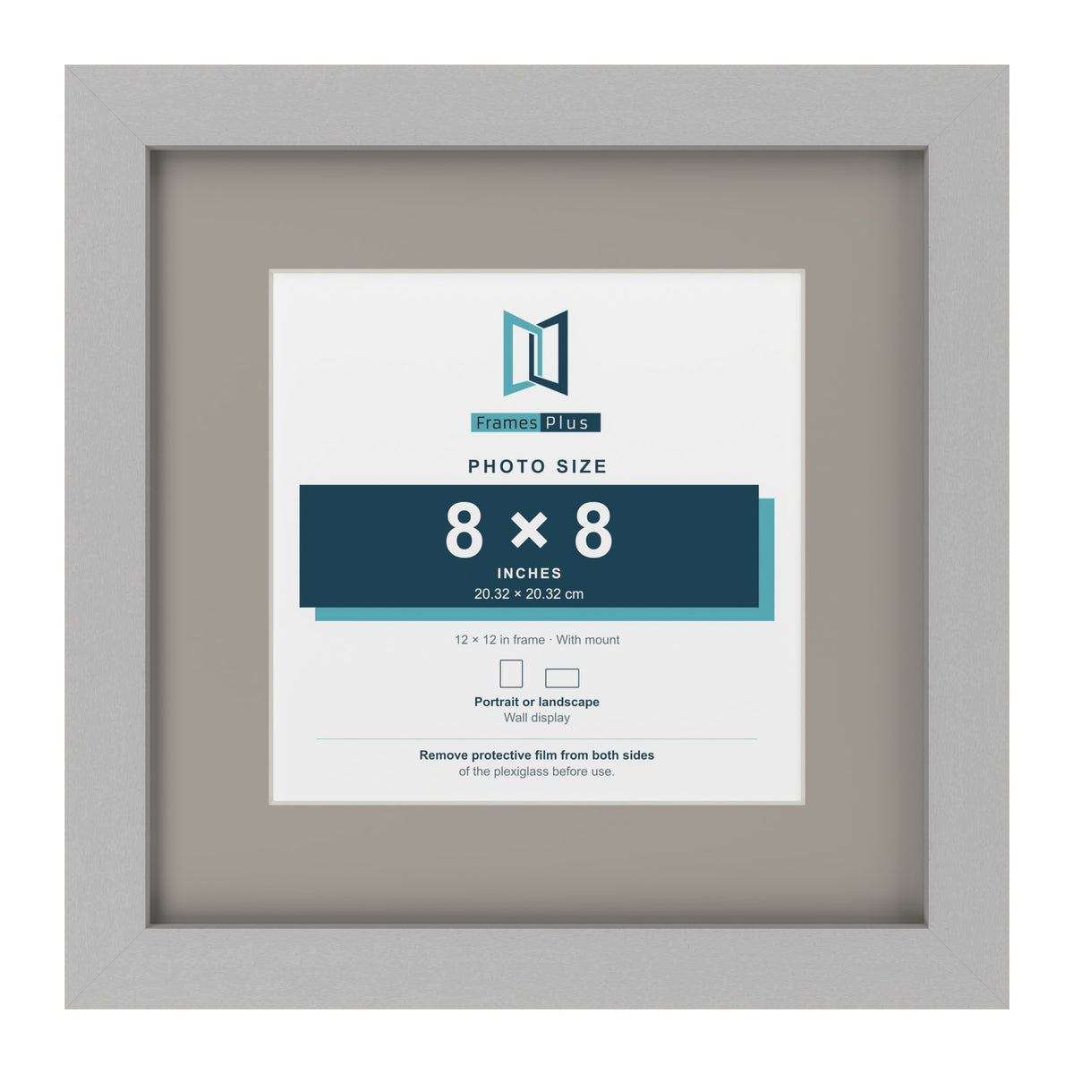 Light Grey 12 x 12 inch picture frame with a Dawn Grey mount for an 8 x 8 inch photo