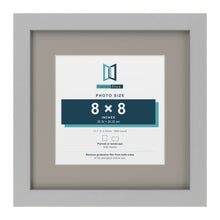 Light Grey 12 x 12 inch picture frame with a Dawn Grey mount for an 8 x 8 inch photo