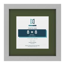 Light Grey 12 x 12 inch picture frame with a green mount for an 8 x 8 inch photo