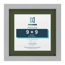 Light Grey 12 x 12 inch picture frame with a green mount for a 9 x 9 inch photo