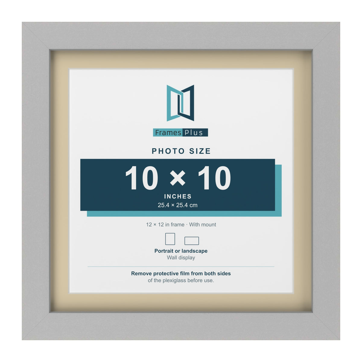 Light Grey 12 x 12 inch picture frame with an ivory mount for a 10 x 10 inch photo