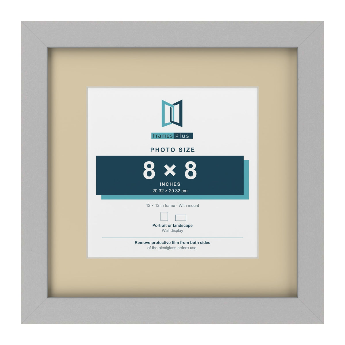 Light Grey 12 x 12 inch picture frame with an ivory mount for an 8 x 8 inch photo