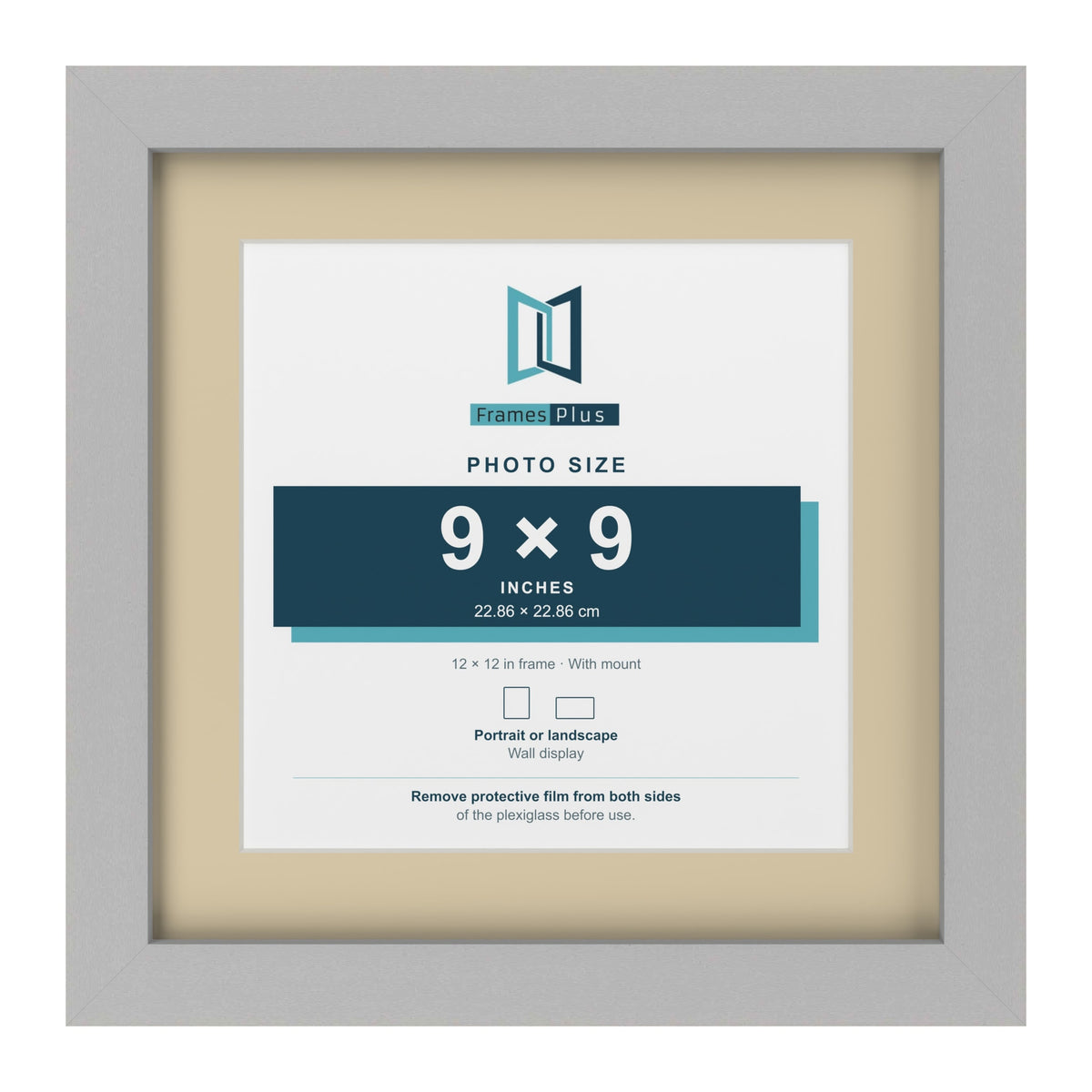 Light Grey 12 x 12 inch picture frame with an ivory mount for a 9 x 9 inch photo