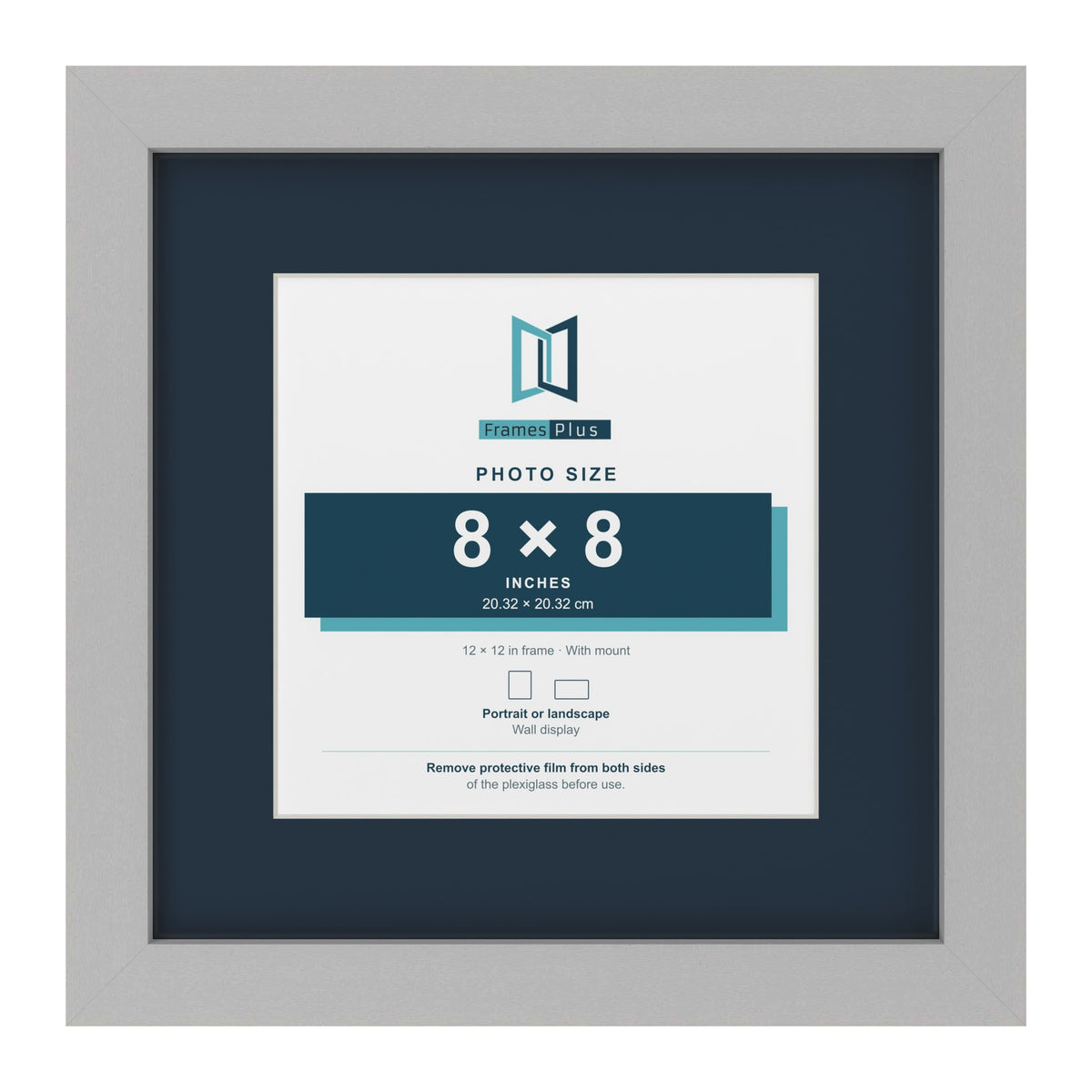 Light Grey 12 x 12 inch picture frame with a Pacific Blue mount for an 8 x 8 inch photo