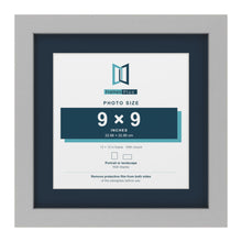 Light Grey 12 x 12 inch picture frame with a Pacific Blue mount for a 9 x 9 inch photo