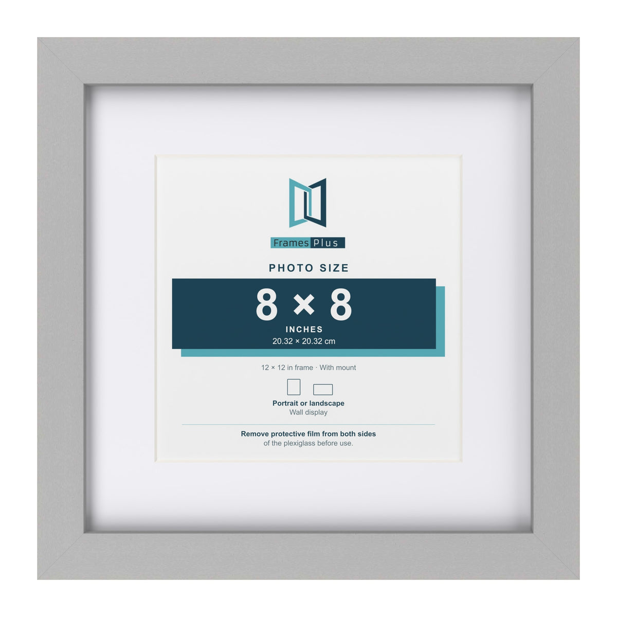 Light Grey 12 x 12 inch picture frame with a white mount for a 8 x 8 inch photo