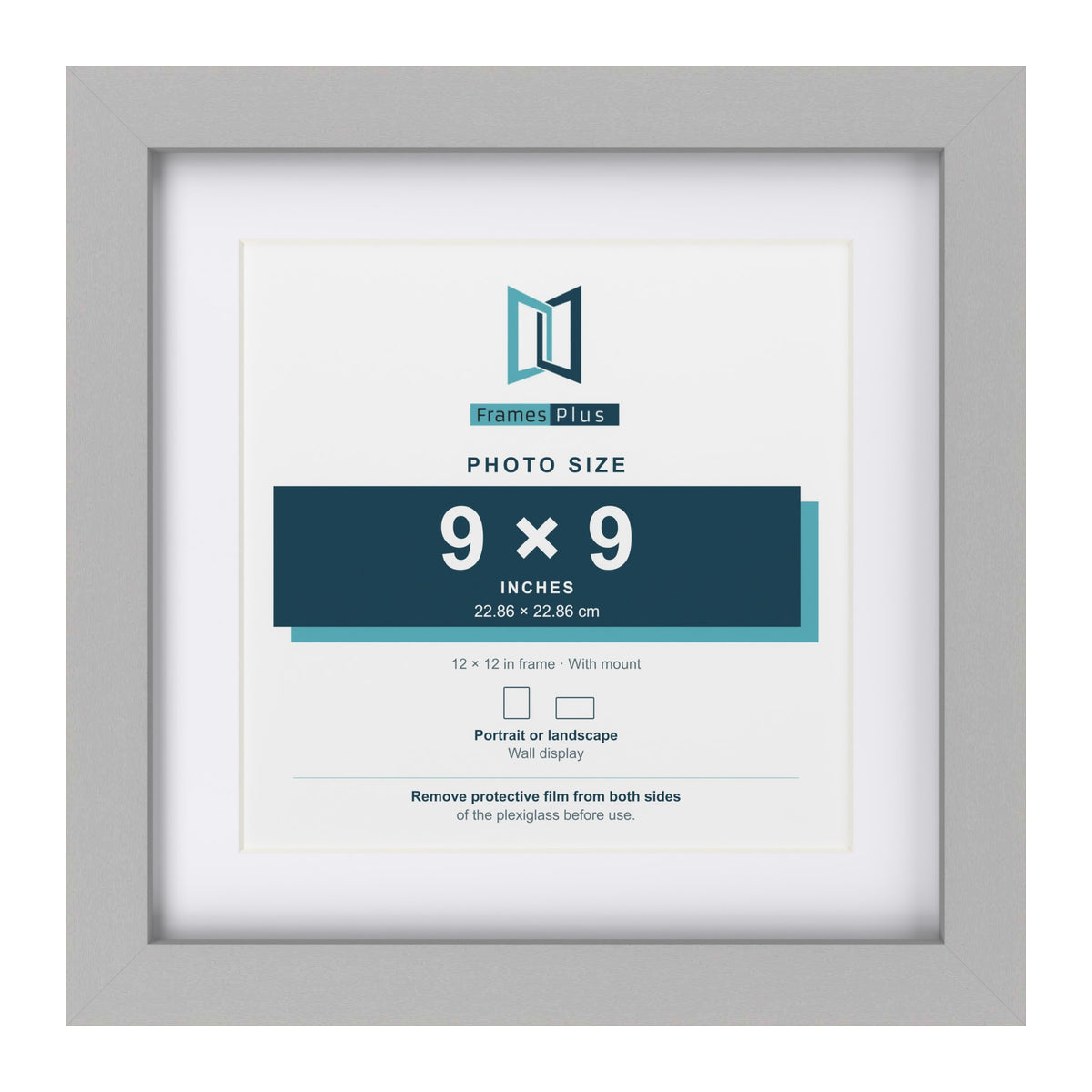 Light Grey 12 x 12 inch picture frame with a white mount for a 9 x 9 inch photo