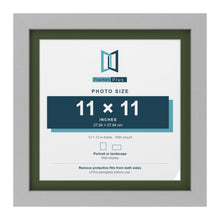 Light Grey 13 x 13 inch picture frame with a green mount for an 11 x 11 inch photo