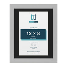 Light Grey 14 x 11 inch picture frame with a black mount for a 12 x 8 inch photo