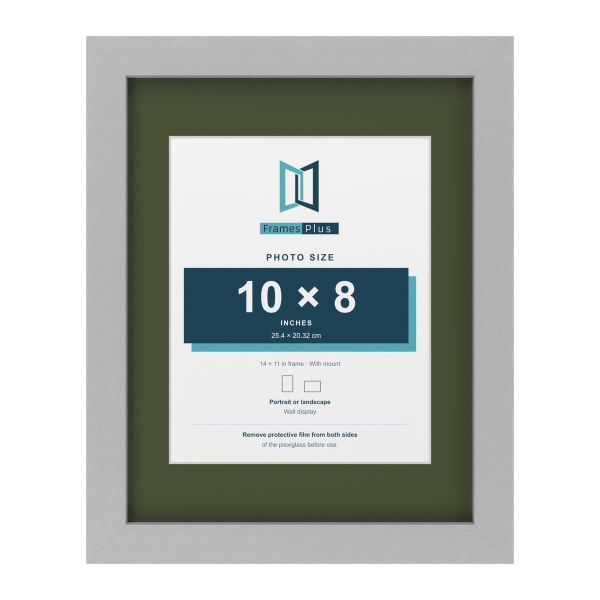 Light Grey 14 x 11 inch picture frame with a green mount for a 10 x 8 inch photo