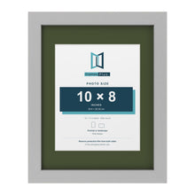 Light Grey 14 x 11 inch picture frame with a green mount for a 10 x 8 inch photo