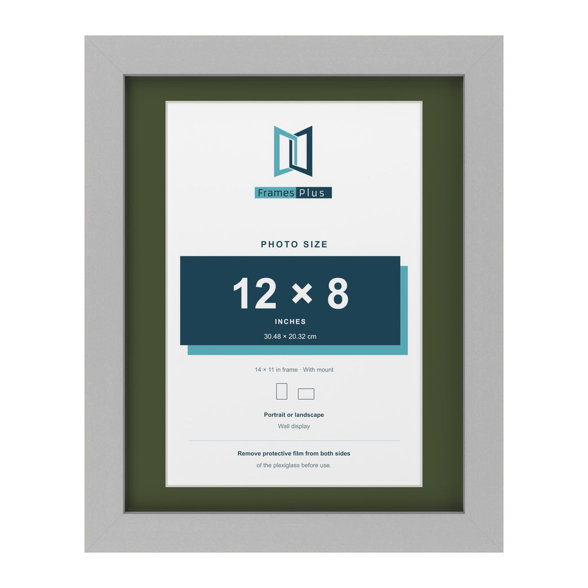 Light Grey 14 x 11 inch picture frame with a green mount for a 12 x 8 inch photo