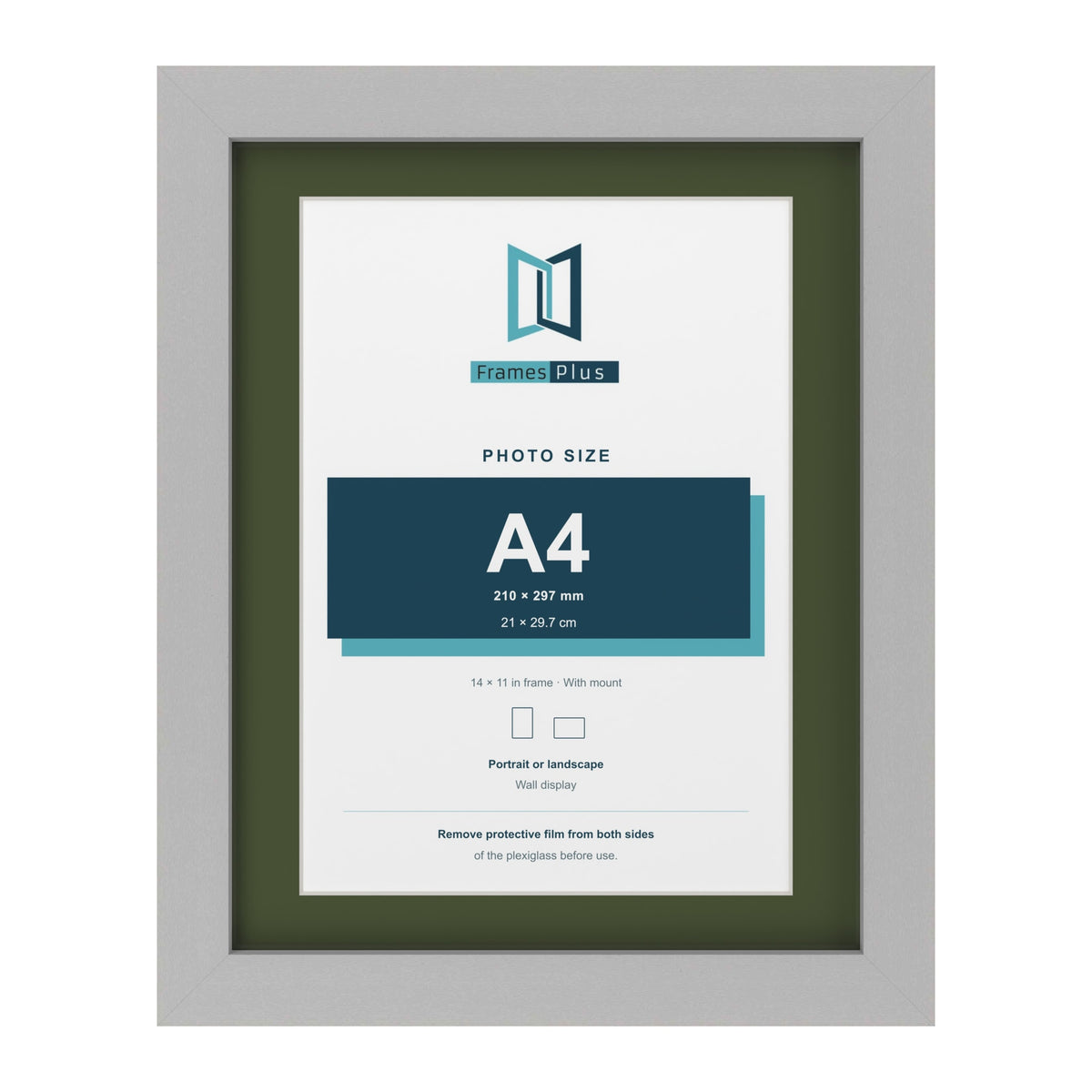 Light Grey 14 x 11 inch picture frame with a green mount for an A4 photo