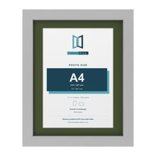 Light Grey 14 x 11 inch picture frame with a green mount for an A4 photo