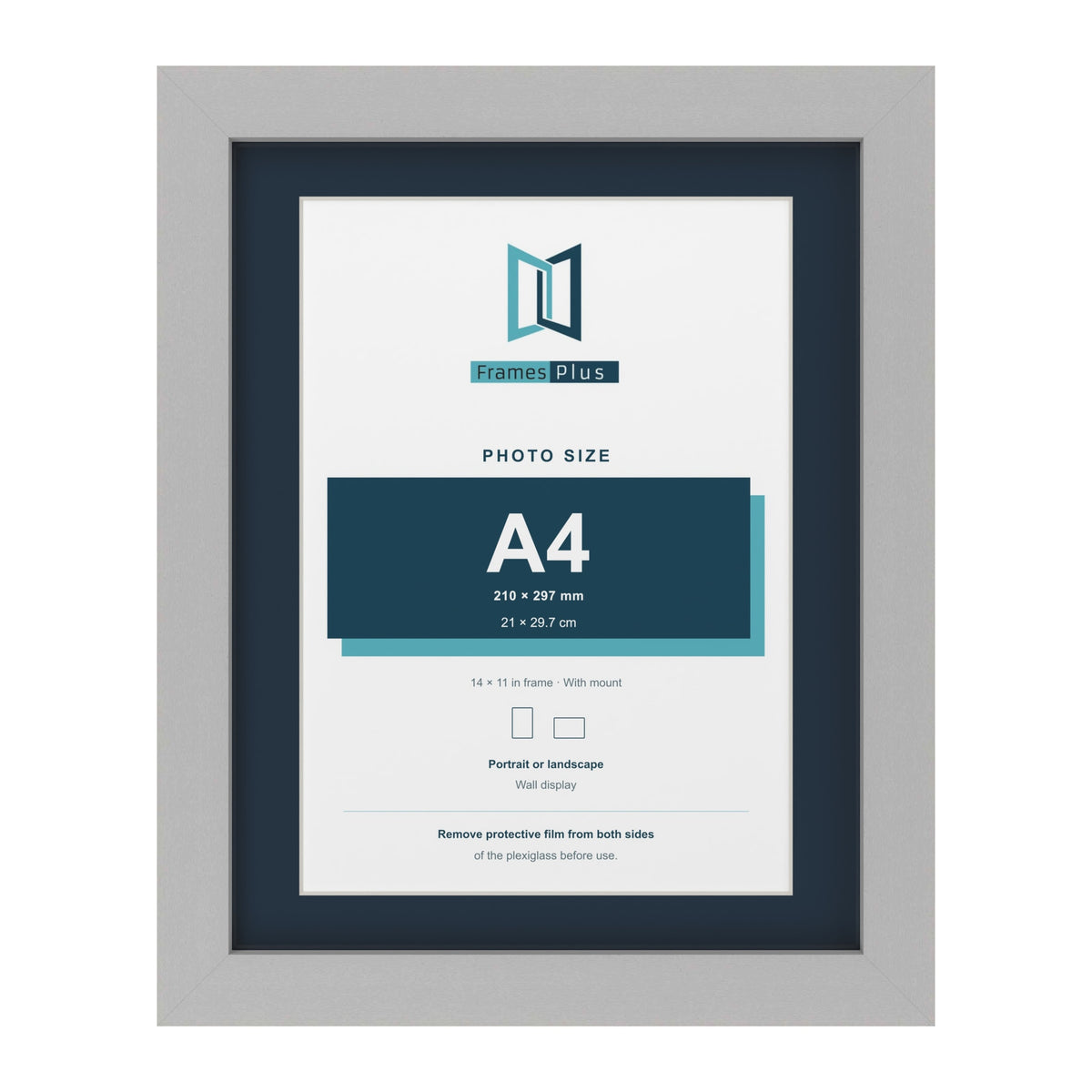 Light Grey 14 x 11 inch picture frame with a Pacific Blue mount for an A4 photo