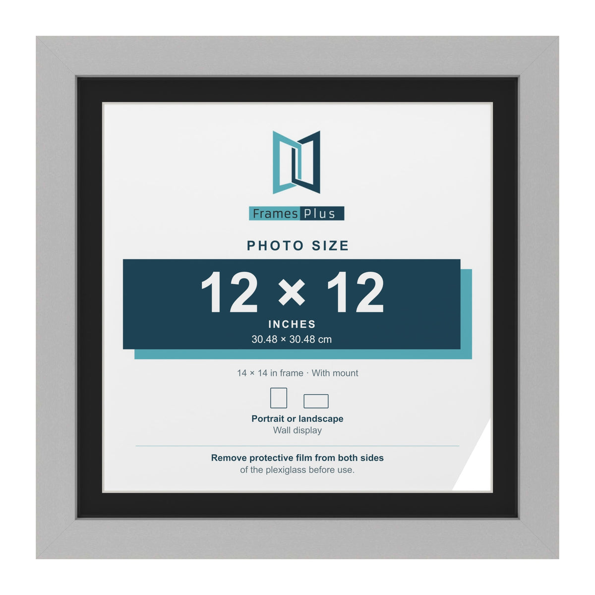 Light Grey 14 x 14 inch picture frame with a black mount for a 12 x 12 inch photo