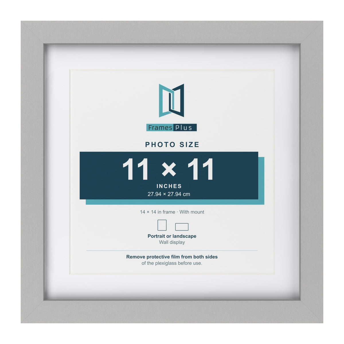 Light Grey 14 x 14 inch picture frame with a white mount for an 11 x 11 inch photo