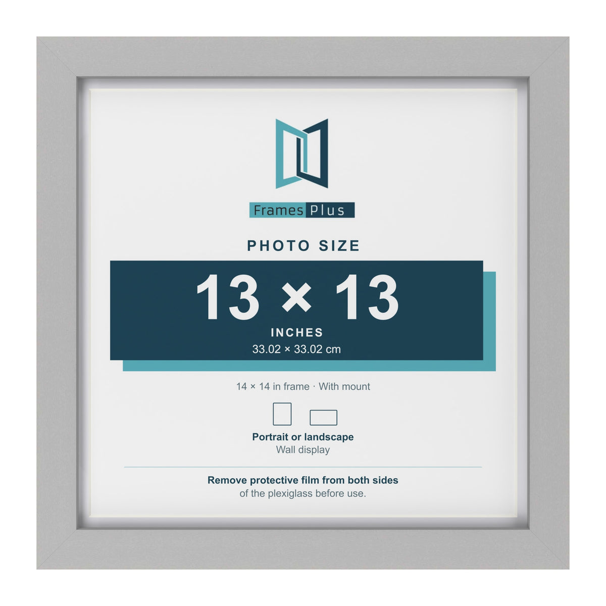 Light Grey 14 x 14 inch picture frame with a white mount for a 13 x 13 inch photo