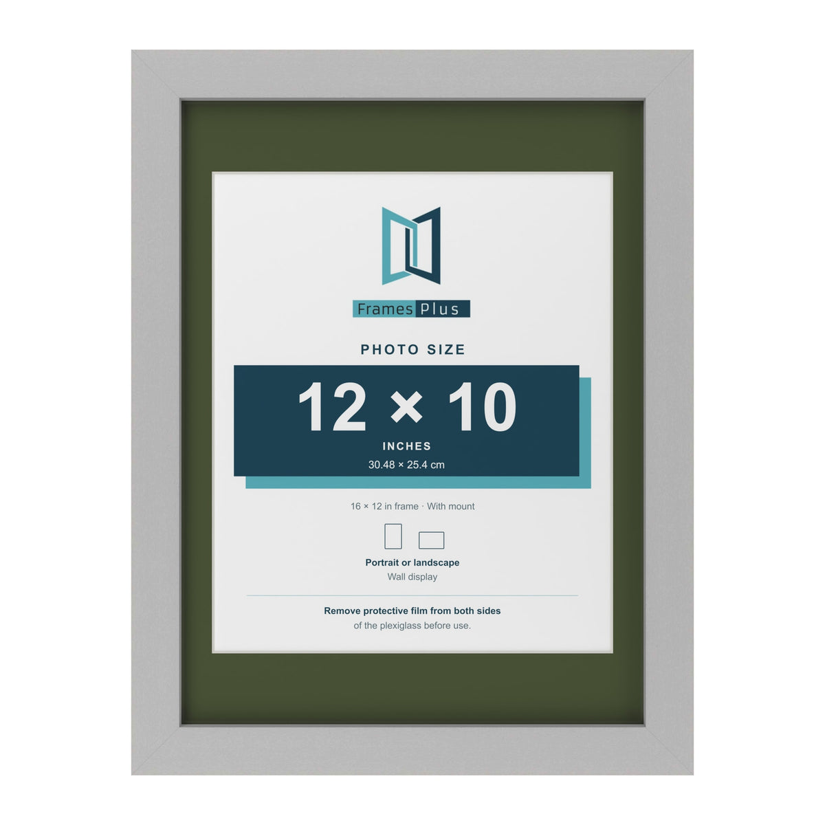 Light Grey 16 x 12 inch picture frame with a green mount for a 12 x 10 inch photo