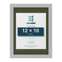 Light Grey 16 x 12 inch picture frame with a green mount for a 12 x 10 inch photo