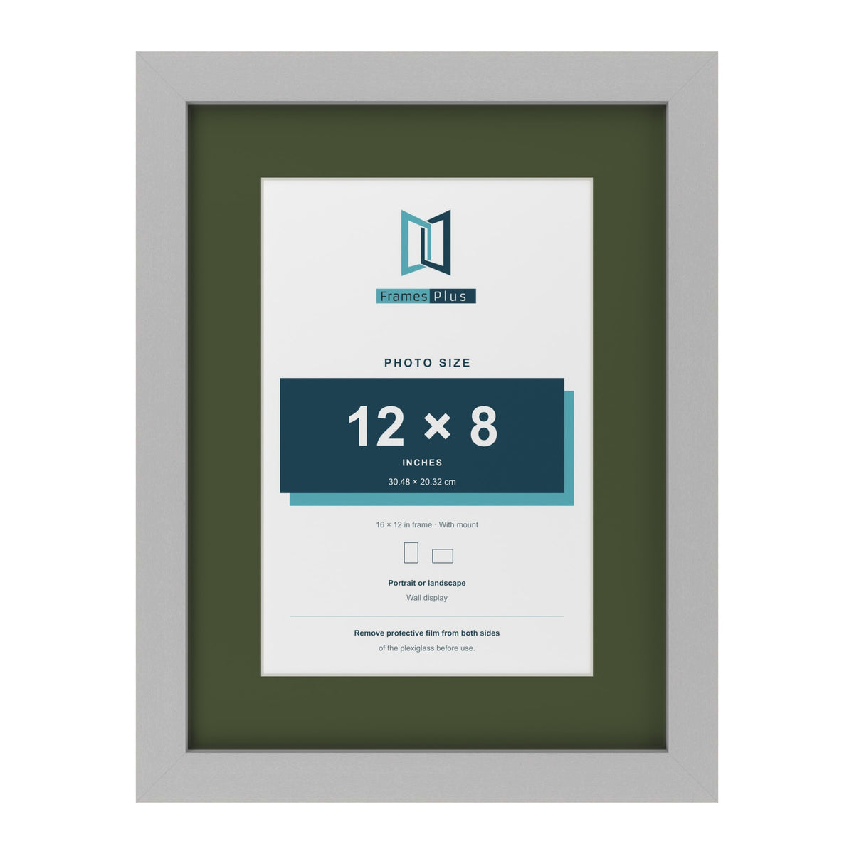 Light Grey 16 x 12 inch picture frame with a green mount for a 12 x 8 inch photo