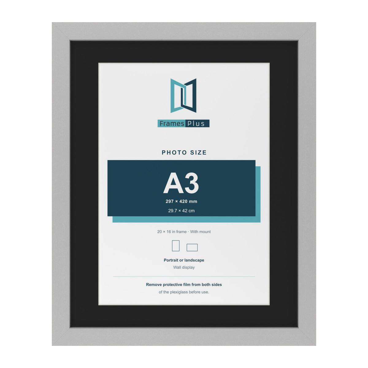 Light Grey 20 x 16 inch picture frame with a black mount for an A3 photo