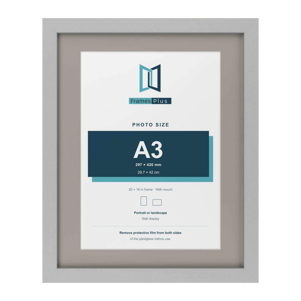 Light Grey 20 x 16 inch picture frame with a Dawn Grey mount for an A3 photo