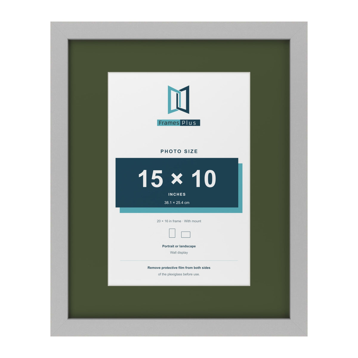 Light Grey 20 x 16 inch picture frame with a green mount for a 15 x 10 inch photo