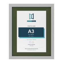 Light Grey 20 x 16 inch picture frame with a green mount for an A3 photo