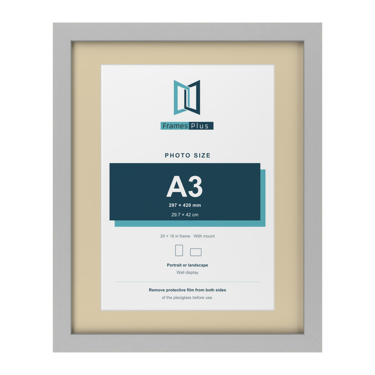 Light Grey 20 x 16 inch picture frame with an ivory mount for an A3 photo