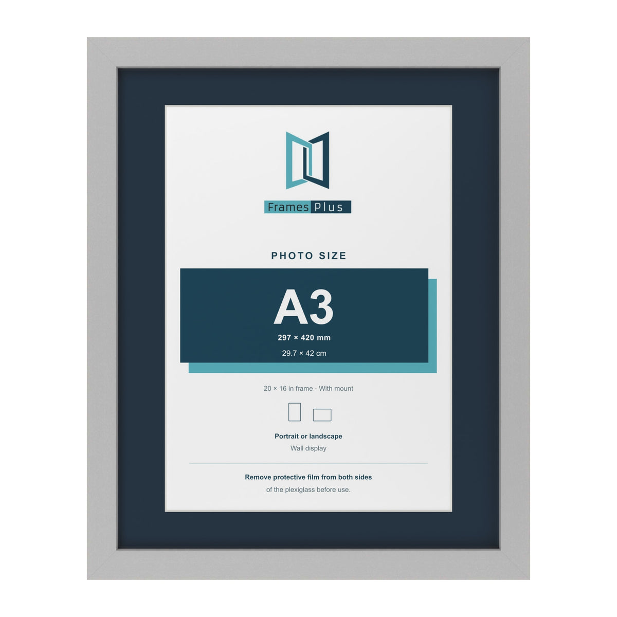 Light Grey 20 x 16 inch picture frame with a Pacific Blue mount for an A3 photo