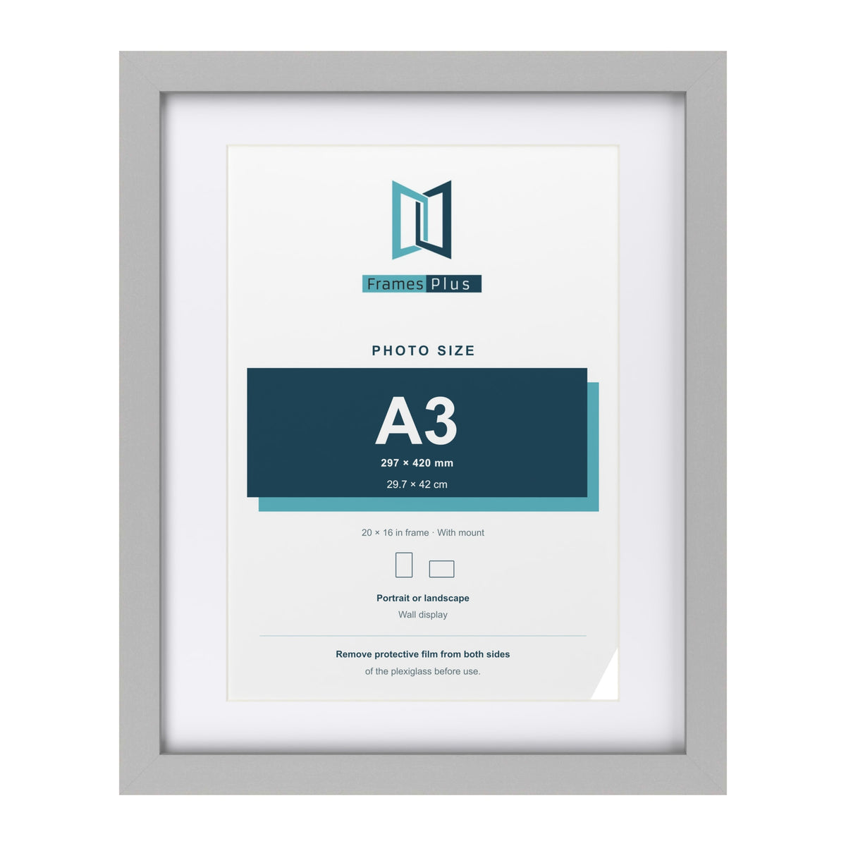 Light Grey 20 x 16 inch picture frame with a white mount for an A3 photo