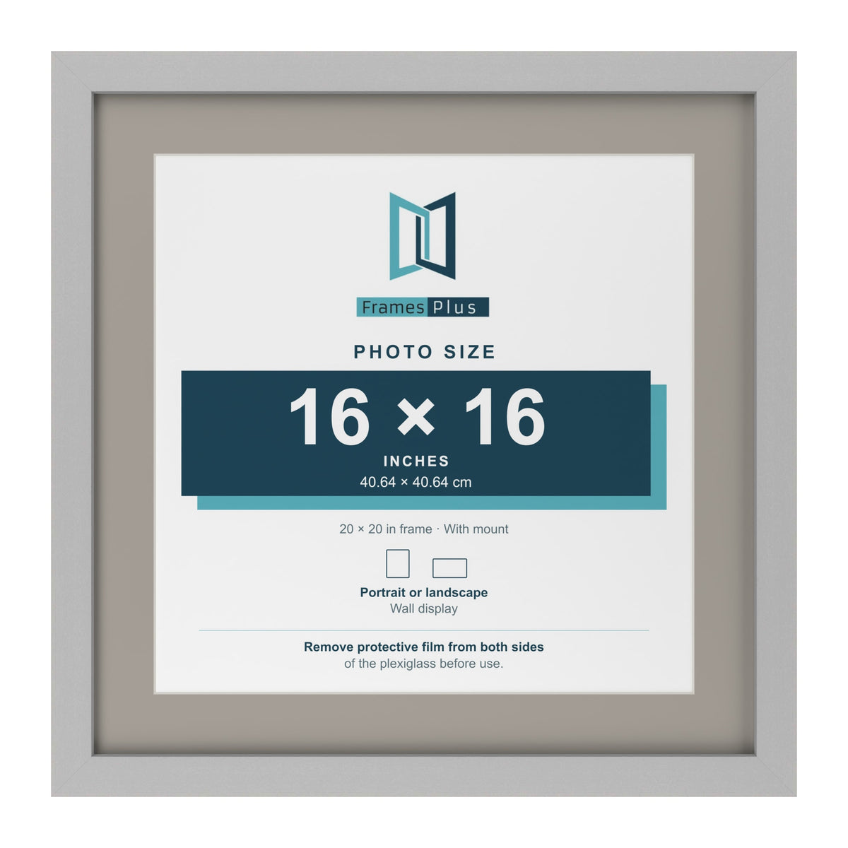 Light Grey 20 x 20 inch picture frame with a Dawn Grey mount for a 16 x 16 inch photo