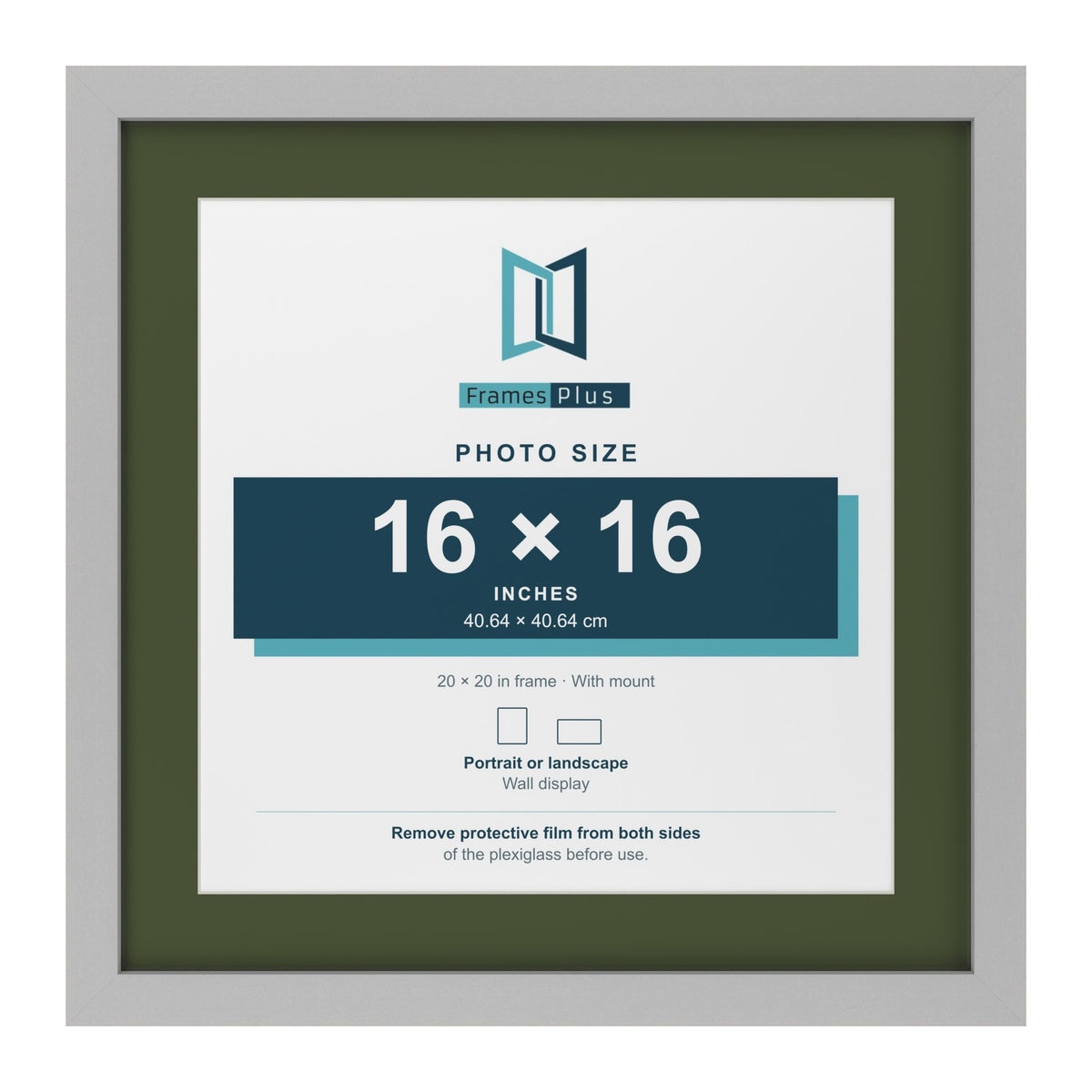 Light Grey 20 x 20 inch picture frame with a green mount for a 16 x 16 inch photo