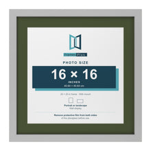 Light Grey 20 x 20 inch picture frame with a green mount for a 16 x 16 inch photo