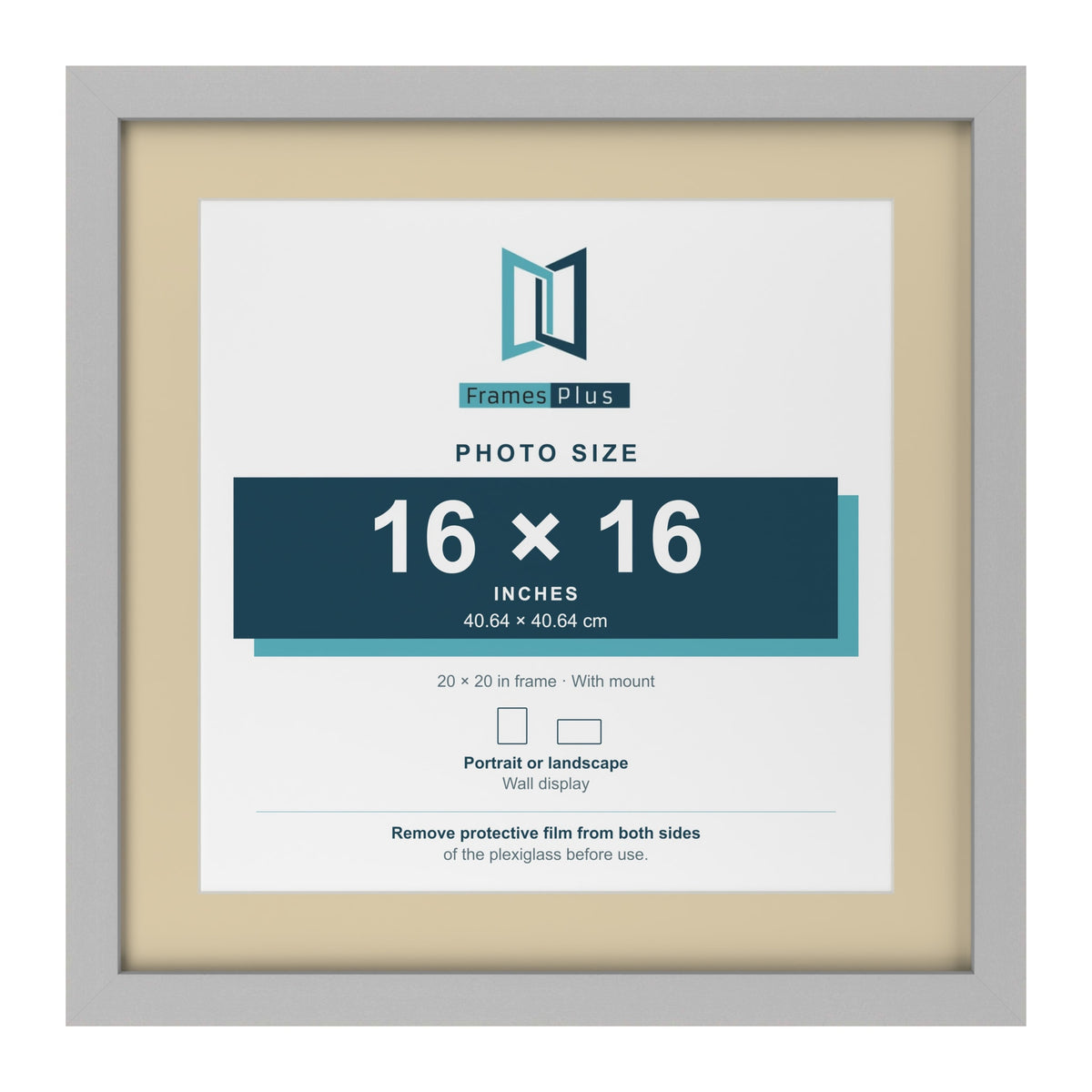 Light Grey 20 x 20 inch picture frame with an ivory mount for a 16 x 16 inch photo