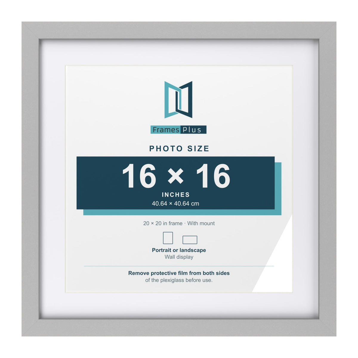 Light Grey 20 x 20 inch picture frame with a white mount for a 16 x 16 inch photo
