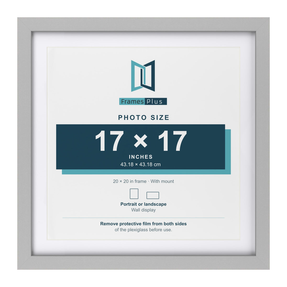 Light Grey 20 x 20 inch picture frame with a white mount for a 17 x 17 inch photo