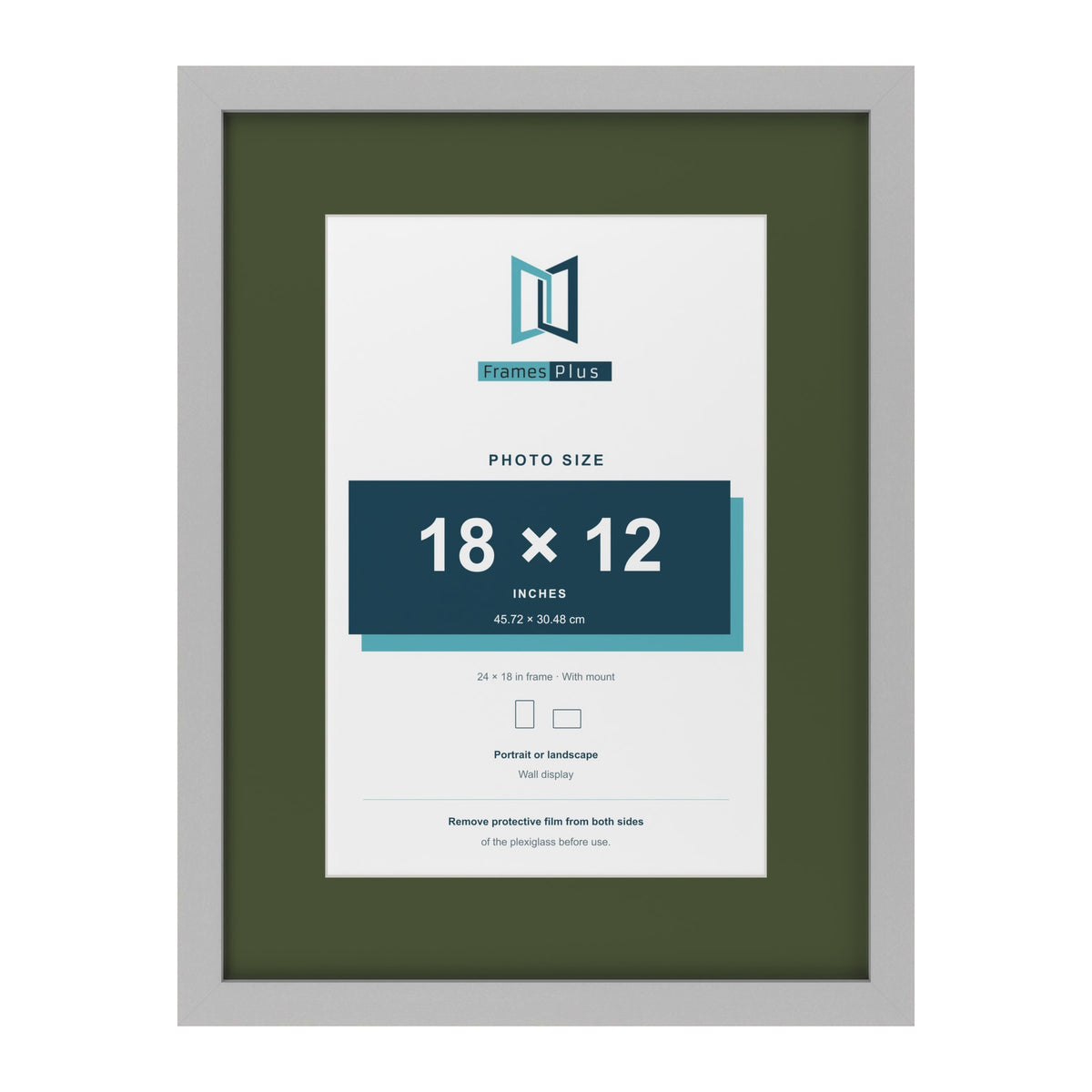 Light Grey 24 x 18 inch picture frame with a green mount for an 18 x 12 inch photo
