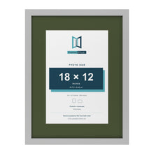 Light Grey 24 x 18 inch picture frame with a green mount for an 18 x 12 inch photo