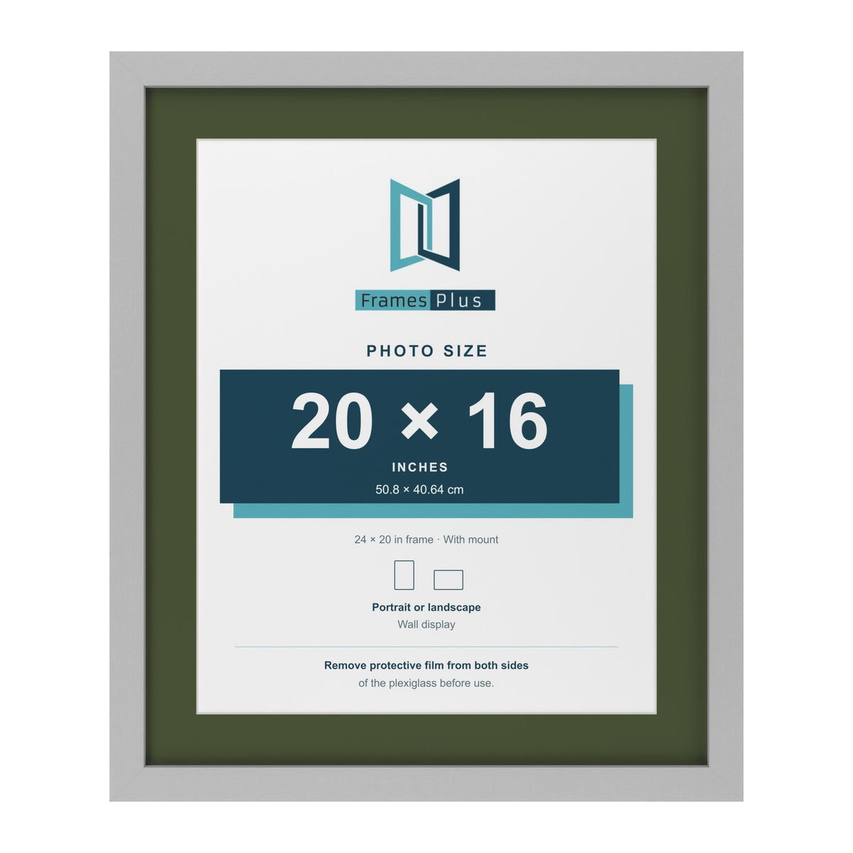 Light Grey 24 x 20 inch picture frame with a green mount for a 20 x 16 inch photo